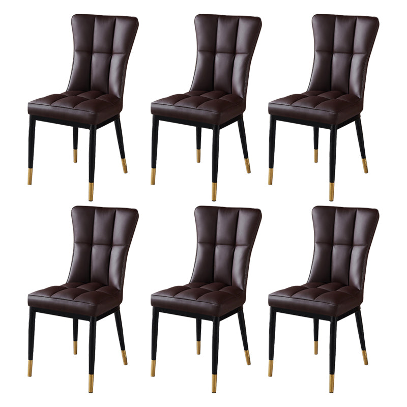 Glam Style Wingback Side Chair Upholstered Armless Dining Chairs for Home Brown 6 Piece Set Brass Gold Clearhalo ' kitchen&dining_furn' 'Dining Chairs' 'Dining Tables & Seating' 'dining_chair' 'furn' 'furn_dining_chair' 'Furniture' 'furniture_dining_chair' 'Kitchen & Dining Furniture' 'kitchen' 3575927