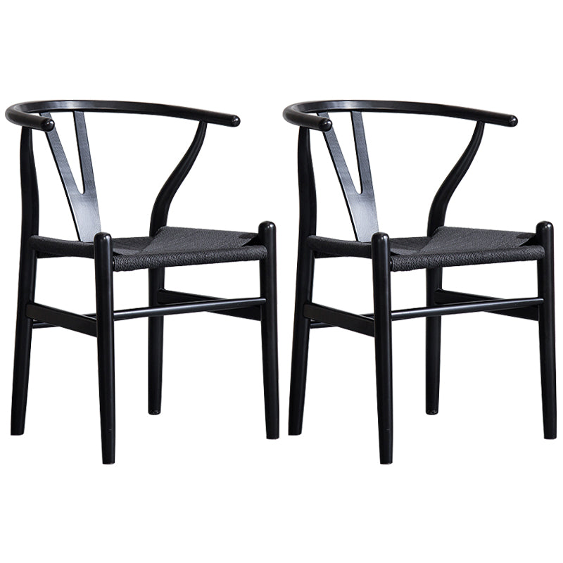 Wood Modern Dining Arm Chair with Color Cushion Wishbone Chair for Home Black Matt Black 2 Piece Set Clearhalo ' kitchen&dining_furn' 'Dining Chairs' 'Dining Tables & Seating' 'dining_chair' 'furn' 'furn_dining_chair' 'Furniture' 'furniture_dining_chair' 'Kitchen & Dining Furniture' 'kitchen' 3576134