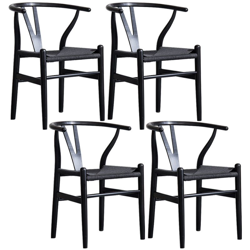 Wood Modern Dining Arm Chair with Color Cushion Wishbone Chair for Home Black Matt Black 4 Piece Set Clearhalo ' kitchen&dining_furn' 'Dining Chairs' 'Dining Tables & Seating' 'dining_chair' 'furn' 'furn_dining_chair' 'Furniture' 'furniture_dining_chair' 'Kitchen & Dining Furniture' 'kitchen' 3576135
