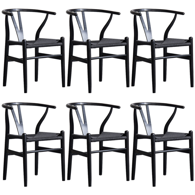Wood Modern Dining Arm Chair with Color Cushion Wishbone Chair for Home Black Matt Black 6 Piece Set Clearhalo ' kitchen&dining_furn' 'Dining Chairs' 'Dining Tables & Seating' 'dining_chair' 'furn' 'furn_dining_chair' 'Furniture' 'furniture_dining_chair' 'Kitchen & Dining Furniture' 'kitchen' 3576138
