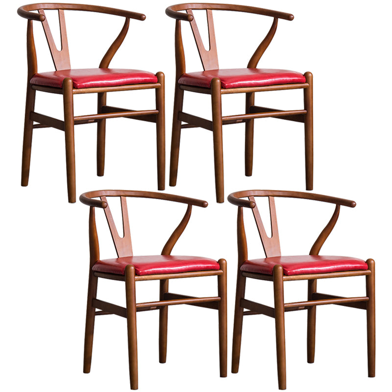 Wood Modern Dining Arm Chair with Color Cushion Wishbone Chair for Home Walnut Red 4 Piece Set Clearhalo ' kitchen&dining_furn' 'Dining Chairs' 'Dining Tables & Seating' 'dining_chair' 'furn' 'furn_dining_chair' 'Furniture' 'furniture_dining_chair' 'Kitchen & Dining Furniture' 'kitchen' 3576171