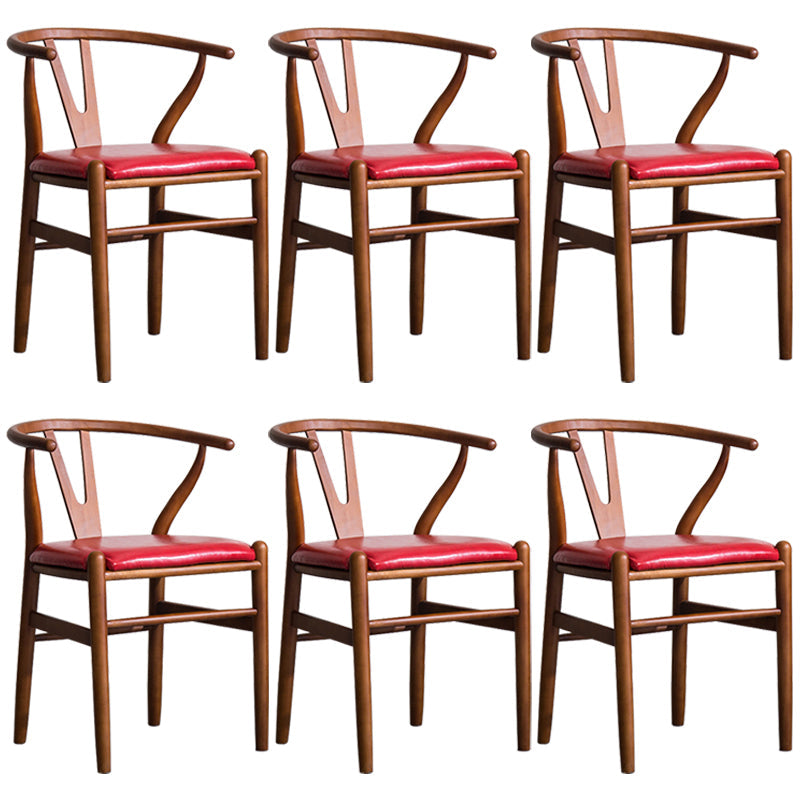 Wood Modern Dining Arm Chair with Color Cushion Wishbone Chair for Home Walnut Red 6 Piece Set Clearhalo ' kitchen&dining_furn' 'Dining Chairs' 'Dining Tables & Seating' 'dining_chair' 'furn' 'furn_dining_chair' 'Furniture' 'furniture_dining_chair' 'Kitchen & Dining Furniture' 'kitchen' 3576172