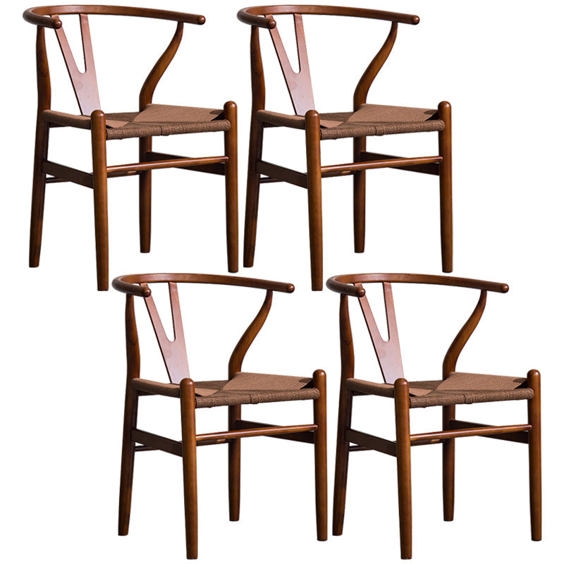 Wood Modern Dining Arm Chair with Color Cushion Wishbone Chair for Home Walnut Bronze 4 Piece Set Clearhalo ' kitchen&dining_furn' 'Dining Chairs' 'Dining Tables & Seating' 'dining_chair' 'furn' 'furn_dining_chair' 'Furniture' 'furniture_dining_chair' 'Kitchen & Dining Furniture' 'kitchen' 3576189