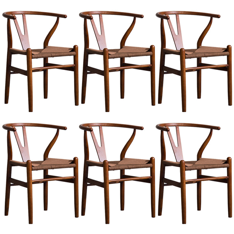 Wood Modern Dining Arm Chair with Color Cushion Wishbone Chair for Home Walnut Bronze 6 Piece Set Clearhalo ' kitchen&dining_furn' 'Dining Chairs' 'Dining Tables & Seating' 'dining_chair' 'furn' 'furn_dining_chair' 'Furniture' 'furniture_dining_chair' 'Kitchen & Dining Furniture' 'kitchen' 3576190