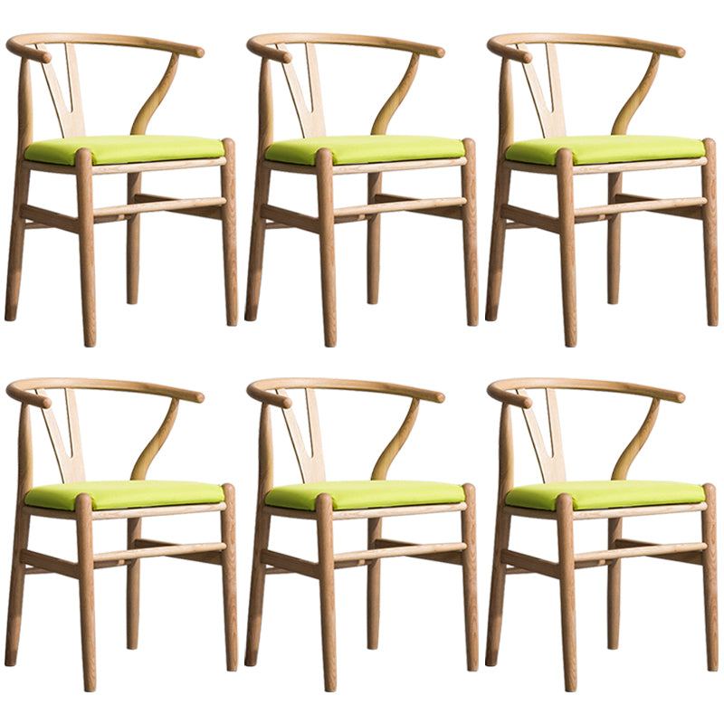 Wood Modern Dining Arm Chair with Color Cushion Wishbone Chair for Home Light Wood Green 6 Piece Set Clearhalo ' kitchen&dining_furn' 'Dining Chairs' 'Dining Tables & Seating' 'dining_chair' 'furn' 'furn_dining_chair' 'Furniture' 'furniture_dining_chair' 'Kitchen & Dining Furniture' 'kitchen' 3576205