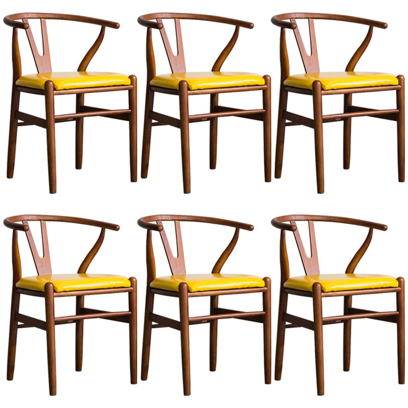 Wood Modern Dining Arm Chair with Color Cushion Wishbone Chair for Home Walnut Yellow 6 Piece Set Clearhalo ' kitchen&dining_furn' 'Dining Chairs' 'Dining Tables & Seating' 'dining_chair' 'furn' 'furn_dining_chair' 'Furniture' 'furniture_dining_chair' 'Kitchen & Dining Furniture' 'kitchen' 3576208