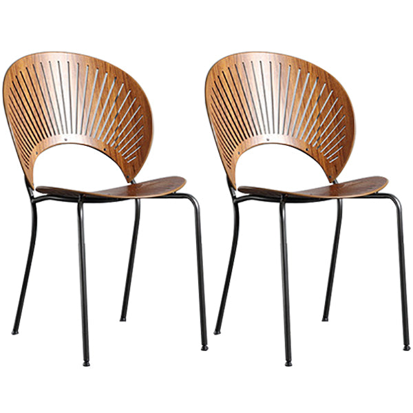 Metal Contemporary Style Kitchen Chair Open Back Side Dining Chairs Set Walnut 2 Piece Set Clearhalo ' kitchen&dining_furn' 'Dining Chairs' 'Dining Tables & Seating' 'dining_chair' 'furn' 'furn_dining_chair' 'Furniture' 'furniture_dining_chair' 'Kitchen & Dining Furniture' 'kitchen' 3576224