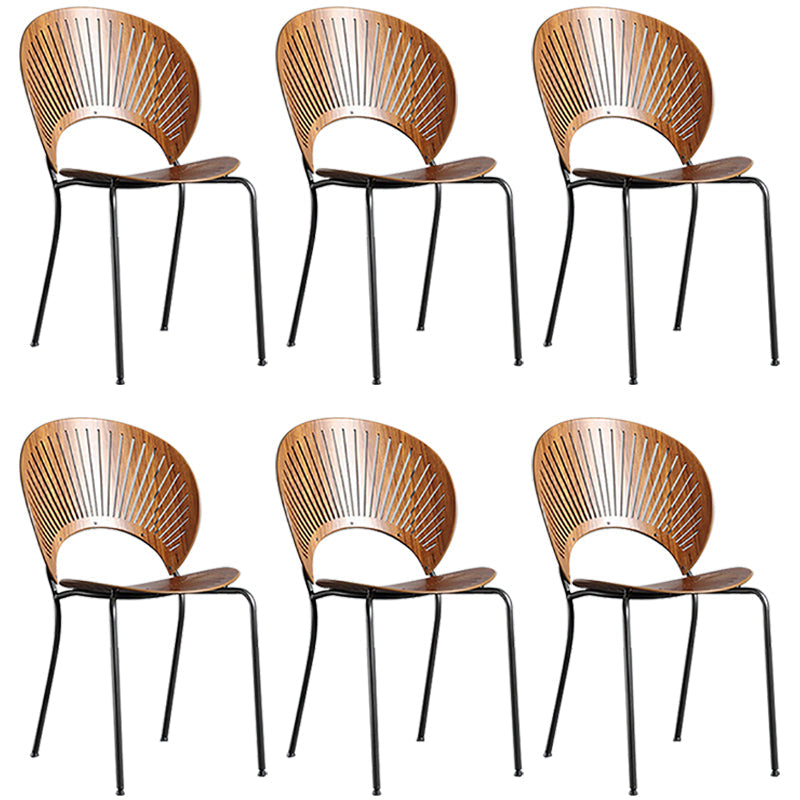 Metal Contemporary Style Kitchen Chair Open Back Side Dining Chairs Set Walnut 6 Piece Set Clearhalo ' kitchen&dining_furn' 'Dining Chairs' 'Dining Tables & Seating' 'dining_chair' 'furn' 'furn_dining_chair' 'Furniture' 'furniture_dining_chair' 'Kitchen & Dining Furniture' 'kitchen' 3576228
