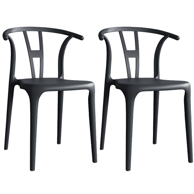 Contemporary Plastic Open Side Chair Stacking Study Room Dining Chair With Matte Finish Black Wishbone 2 Piece Set Clearhalo ' kitchen&dining_furn' 'Dining Chairs' 'Dining Tables & Seating' 'dining_chair' 'furn' 'furn_dining_chair' 'Furniture' 'furniture_dining_chair' 'Kitchen & Dining Furniture' 'kitchen' 3576255