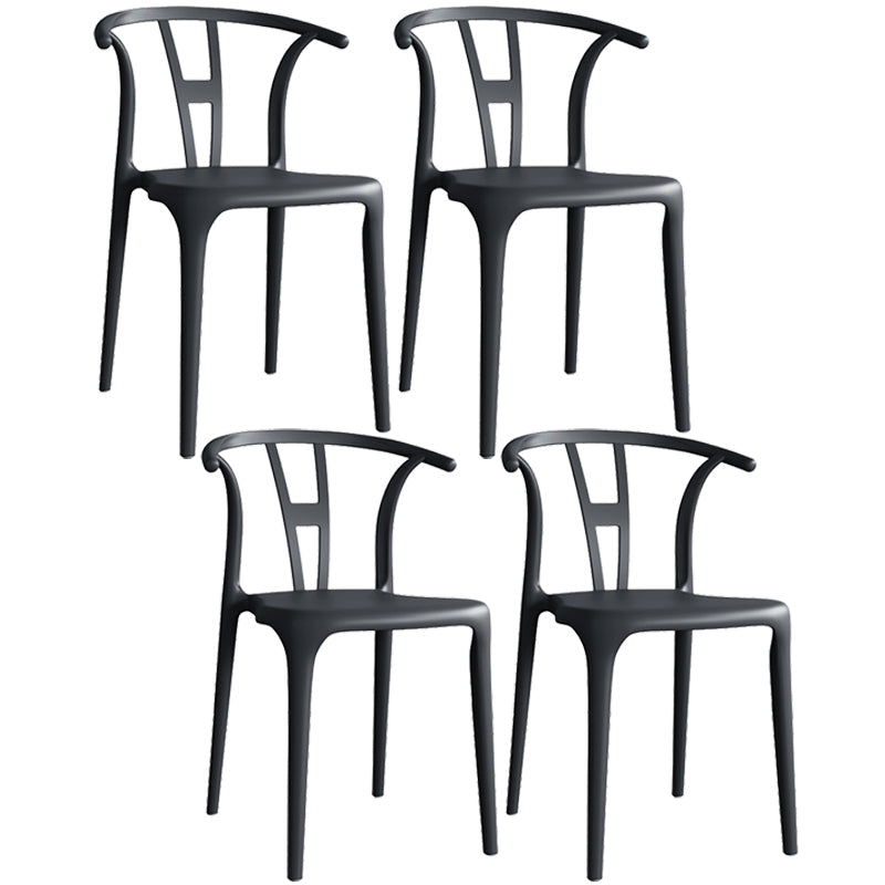Contemporary Plastic Open Side Chair Stacking Study Room Dining Chair With Matte Finish Black Wishbone 4 Piece Set Clearhalo ' kitchen&dining_furn' 'Dining Chairs' 'Dining Tables & Seating' 'dining_chair' 'furn' 'furn_dining_chair' 'Furniture' 'furniture_dining_chair' 'Kitchen & Dining Furniture' 'kitchen' 3576257