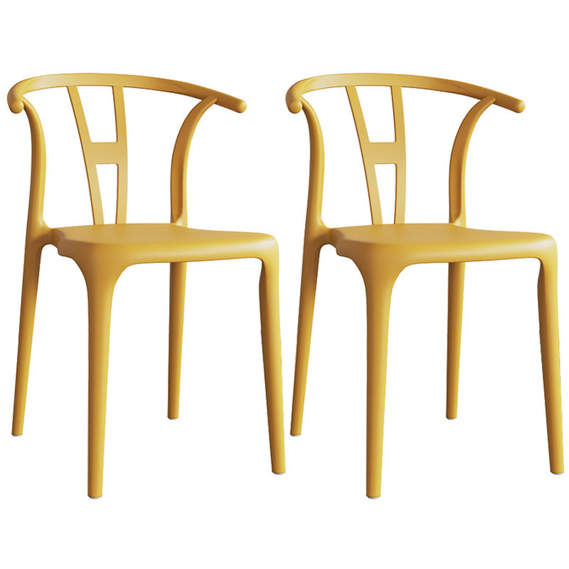 Contemporary Plastic Open Side Chair Stacking Study Room Dining Chair With Matte Finish Yellow Wishbone 2 Piece Set Clearhalo ' kitchen&dining_furn' 'Dining Chairs' 'Dining Tables & Seating' 'dining_chair' 'furn' 'furn_dining_chair' 'Furniture' 'furniture_dining_chair' 'Kitchen & Dining Furniture' 'kitchen' 3576269