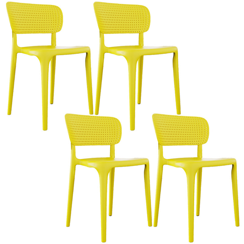 Contemporary Plastic Open Side Chair Stacking Study Room Dining Chair With Matte Finish Yellow Open 4 Piece Set Clearhalo ' kitchen&dining_furn' 'Dining Chairs' 'Dining Tables & Seating' 'dining_chair' 'furn' 'furn_dining_chair' 'Furniture' 'furniture_dining_chair' 'Kitchen & Dining Furniture' 'kitchen' 3576273