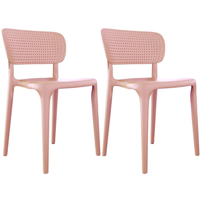 Contemporary Plastic Open Side Chair Stacking Study Room Dining Chair With Matte Finish Pink Open 2 Piece Set Clearhalo ' kitchen&dining_furn' 'Dining Chairs' 'Dining Tables & Seating' 'dining_chair' 'furn' 'furn_dining_chair' 'Furniture' 'furniture_dining_chair' 'Kitchen & Dining Furniture' 'kitchen' 3576290