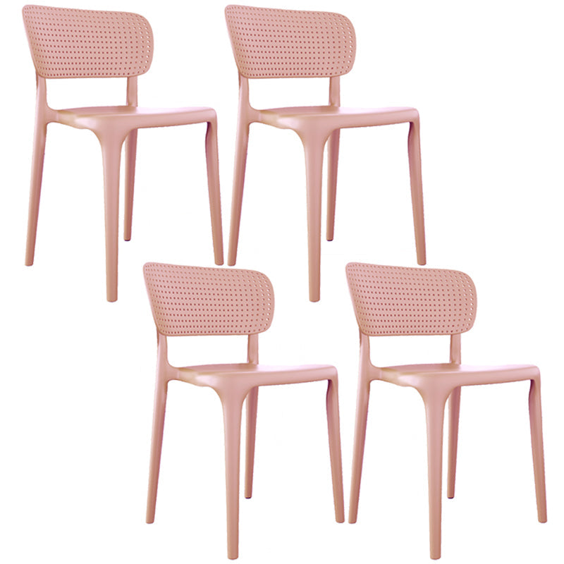 Contemporary Plastic Open Side Chair Stacking Study Room Dining Chair With Matte Finish Pink Open 4 Piece Set Clearhalo ' kitchen&dining_furn' 'Dining Chairs' 'Dining Tables & Seating' 'dining_chair' 'furn' 'furn_dining_chair' 'Furniture' 'furniture_dining_chair' 'Kitchen & Dining Furniture' 'kitchen' 3576291