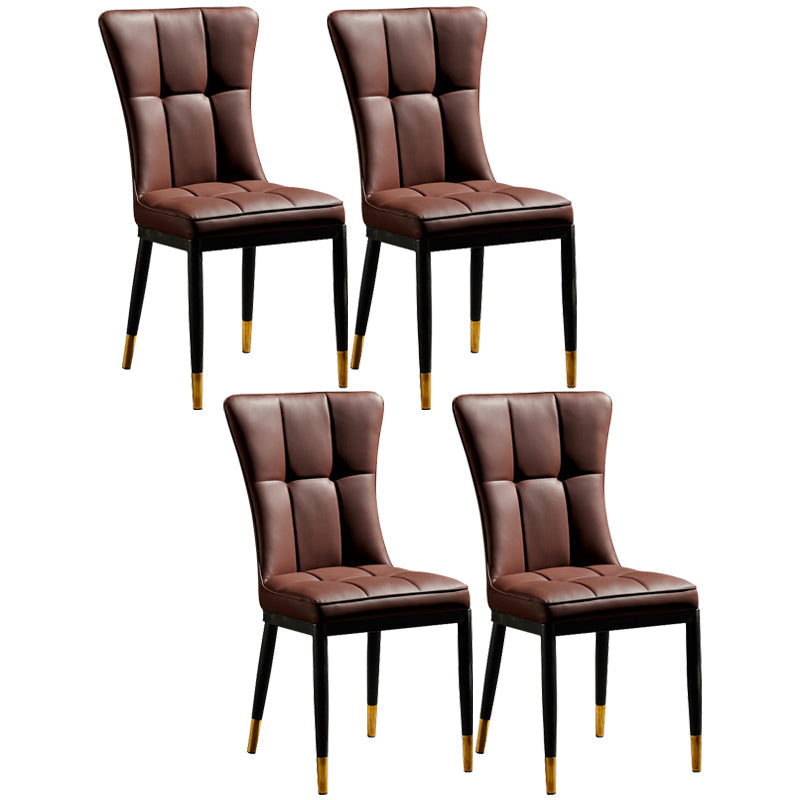 Modern Leather Armless Dining Chairs Upholstered Side Chairs with Metal Legs Coffee 4 Piece Set Clearhalo ' kitchen&dining_furn' 'Dining Chairs' 'Dining Tables & Seating' 'dining_chair' 'furn' 'furn_dining_chair' 'Furniture' 'furniture_dining_chair' 'Kitchen & Dining Furniture' 'kitchen' 3576357