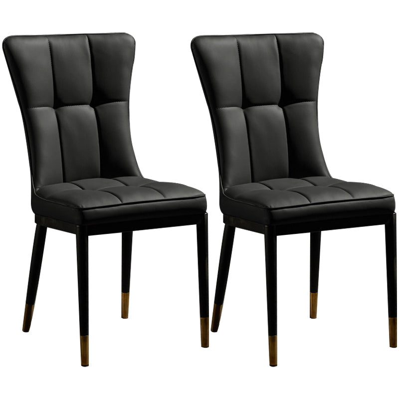 Modern Leather Armless Dining Chairs Upholstered Side Chairs with Metal Legs Black 2 Piece Set Clearhalo ' kitchen&dining_furn' 'Dining Chairs' 'Dining Tables & Seating' 'dining_chair' 'furn' 'furn_dining_chair' 'Furniture' 'furniture_dining_chair' 'Kitchen & Dining Furniture' 'kitchen' 3576358