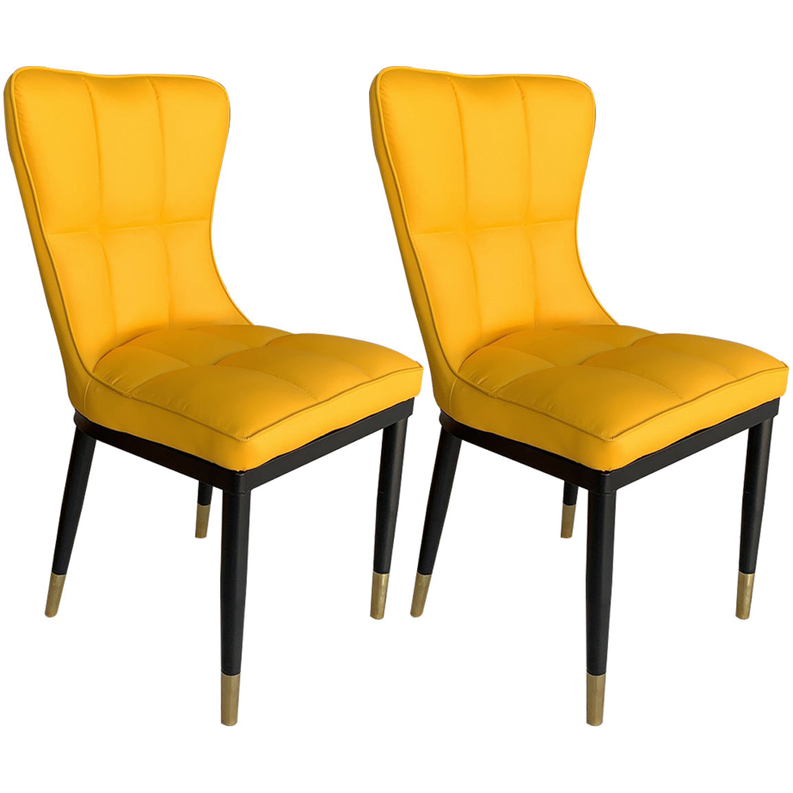 Modern Leather Armless Dining Chairs Upholstered Side Chairs with Metal Legs Yellow 2 Piece Set Clearhalo ' kitchen&dining_furn' 'Dining Chairs' 'Dining Tables & Seating' 'dining_chair' 'furn' 'furn_dining_chair' 'Furniture' 'furniture_dining_chair' 'Kitchen & Dining Furniture' 'kitchen' 3576363