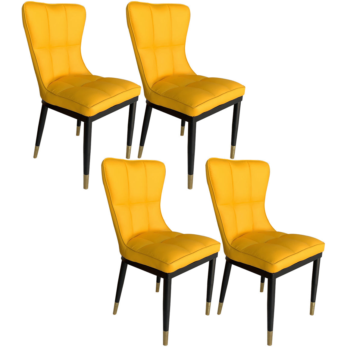 Modern Leather Armless Dining Chairs Upholstered Side Chairs with Metal Legs Yellow 4 Piece Set Clearhalo ' kitchen&dining_furn' 'Dining Chairs' 'Dining Tables & Seating' 'dining_chair' 'furn' 'furn_dining_chair' 'Furniture' 'furniture_dining_chair' 'Kitchen & Dining Furniture' 'kitchen' 3576365