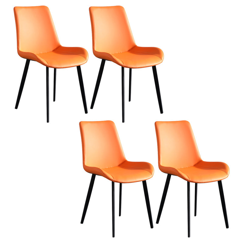 Scandinavian Metal Dining Chairs Dining Room Solid Back Armless Chairs Fluorescent Orange 4 Piece Set Clearhalo ' kitchen&dining_furn' 'Dining Chairs' 'Dining Tables & Seating' 'dining_chair' 'furn' 'furn_dining_chair' 'Furniture' 'furniture_dining_chair' 'Kitchen & Dining Furniture' 'kitchen' 3577243