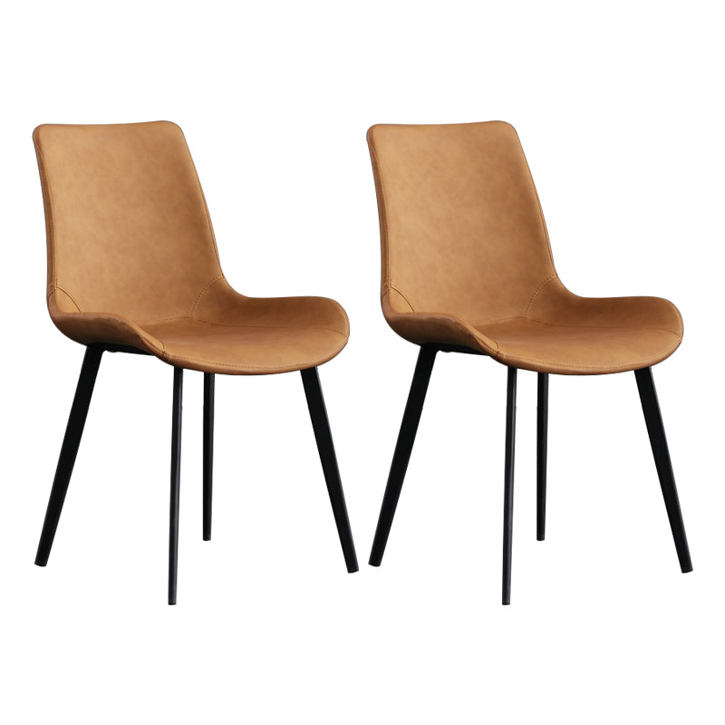 Scandinavian Metal Dining Chairs Dining Room Solid Back Armless Chairs Brown 2 Piece Set Clearhalo ' kitchen&dining_furn' 'Dining Chairs' 'Dining Tables & Seating' 'dining_chair' 'furn' 'furn_dining_chair' 'Furniture' 'furniture_dining_chair' 'Kitchen & Dining Furniture' 'kitchen' 3577254