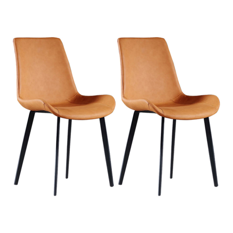 Scandinavian Metal Dining Chairs Dining Room Solid Back Armless Chairs Orange 2 Piece Set Clearhalo ' kitchen&dining_furn' 'Dining Chairs' 'Dining Tables & Seating' 'dining_chair' 'furn' 'furn_dining_chair' 'Furniture' 'furniture_dining_chair' 'Kitchen & Dining Furniture' 'kitchen' 3577260