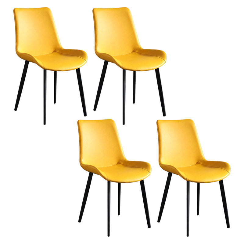 Scandinavian Metal Dining Chairs Dining Room Solid Back Armless Chairs Yellow 4 Piece Set Clearhalo ' kitchen&dining_furn' 'Dining Chairs' 'Dining Tables & Seating' 'dining_chair' 'furn' 'furn_dining_chair' 'Furniture' 'furniture_dining_chair' 'Kitchen & Dining Furniture' 'kitchen' 3577270