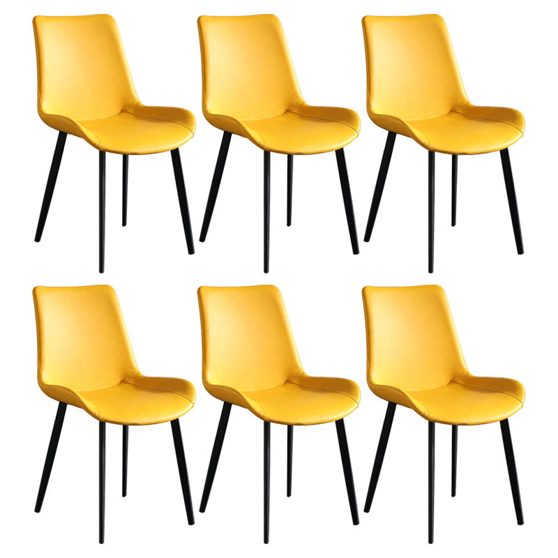 Scandinavian Metal Dining Chairs Dining Room Solid Back Armless Chairs Yellow 6 Piece Set Clearhalo ' kitchen&dining_furn' 'Dining Chairs' 'Dining Tables & Seating' 'dining_chair' 'furn' 'furn_dining_chair' 'Furniture' 'furniture_dining_chair' 'Kitchen & Dining Furniture' 'kitchen' 3577271