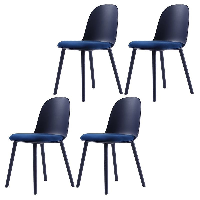 Nordic Dining Room Armless Chair Plastic Side Fabric Chair for Kitchen Dark Blue 4 Piece Set Clearhalo ' kitchen&dining_furn' 'Dining Chairs' 'Dining Tables & Seating' 'dining_chair' 'furn' 'furn_dining_chair' 'Furniture' 'furniture_dining_chair' 'Kitchen & Dining Furniture' 'kitchen' 3577280