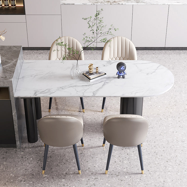 Free Form White Dining Table Sintered Stone Table Contemporary with 3 Legs Clearhalo ' dining_table' 'Dining Tables & Seating' 'Dining Tables' 'Furniture' 'furniture_dining_table' 'Kitchen & Dining Furniture' 'kitchen&dining_furn' 'kitchen' 'kitchen_dining_table' 3577379