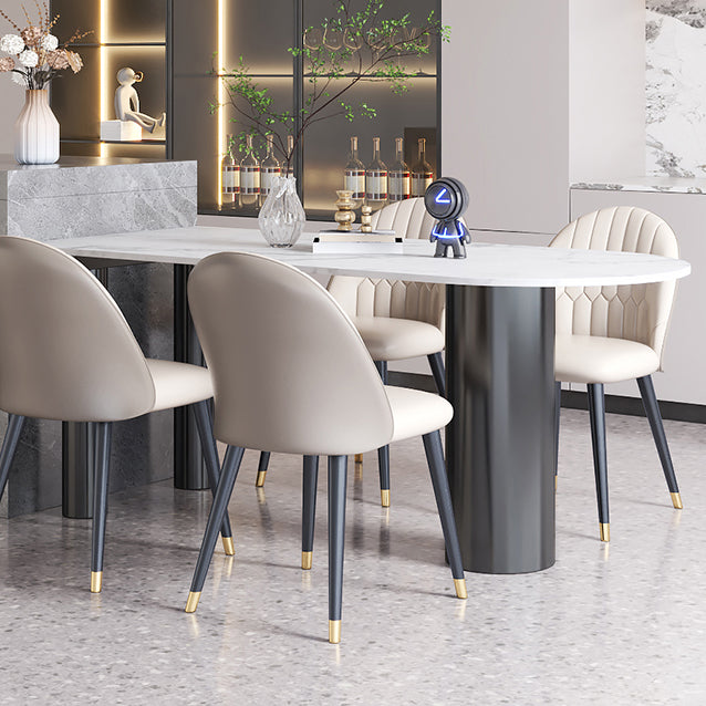 Free Form White Dining Table Sintered Stone Table Contemporary with 3 Legs Clearhalo ' dining_table' 'Dining Tables & Seating' 'Dining Tables' 'Furniture' 'furniture_dining_table' 'Kitchen & Dining Furniture' 'kitchen&dining_furn' 'kitchen' 'kitchen_dining_table' 3577380