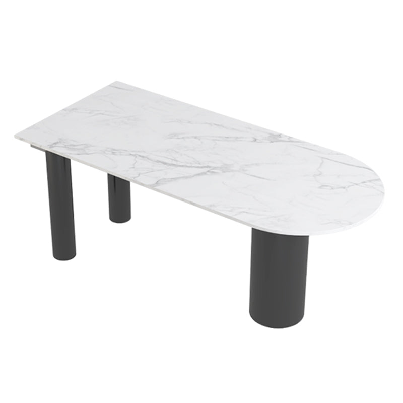 Free Form White Dining Table Sintered Stone Table Contemporary with 3 Legs Clearhalo ' dining_table' 'Dining Tables & Seating' 'Dining Tables' 'Furniture' 'furniture_dining_table' 'Kitchen & Dining Furniture' 'kitchen&dining_furn' 'kitchen' 'kitchen_dining_table' 3577381