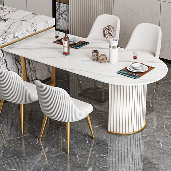 Free Form Sintered Stone White Dining Table Simplicity Double Pedestal Table for Dining Room Clearhalo ' dining_table' 'Dining Tables & Seating' 'Dining Tables' 'furn' 'furn_dining_table' 'Furniture' 'furniture_dining_table' 'Kitchen & Dining Furniture' 'kitchen&dining_furn' 'kitchen' 'kitchen_dining_table' 3577386