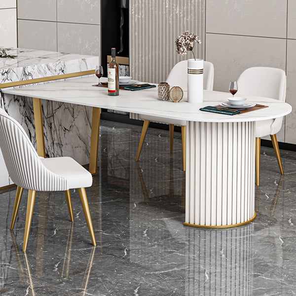 Free Form Sintered Stone White Dining Table Simplicity Double Pedestal Table for Dining Room Clearhalo ' dining_table' 'Dining Tables & Seating' 'Dining Tables' 'furn' 'furn_dining_table' 'Furniture' 'furniture_dining_table' 'Kitchen & Dining Furniture' 'kitchen&dining_furn' 'kitchen' 'kitchen_dining_table' 3577387