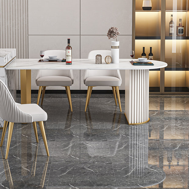 Free Form Sintered Stone White Dining Table Simplicity Double Pedestal Table for Dining Room Clearhalo ' dining_table' 'Dining Tables & Seating' 'Dining Tables' 'furn' 'furn_dining_table' 'Furniture' 'furniture_dining_table' 'Kitchen & Dining Furniture' 'kitchen&dining_furn' 'kitchen' 'kitchen_dining_table' 3577388