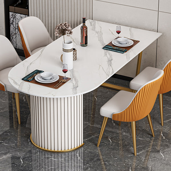 Free Form Sintered Stone White Dining Table Simplicity Double Pedestal Table for Dining Room Clearhalo ' dining_table' 'Dining Tables & Seating' 'Dining Tables' 'furn' 'furn_dining_table' 'Furniture' 'furniture_dining_table' 'Kitchen & Dining Furniture' 'kitchen&dining_furn' 'kitchen' 'kitchen_dining_table' 3577389