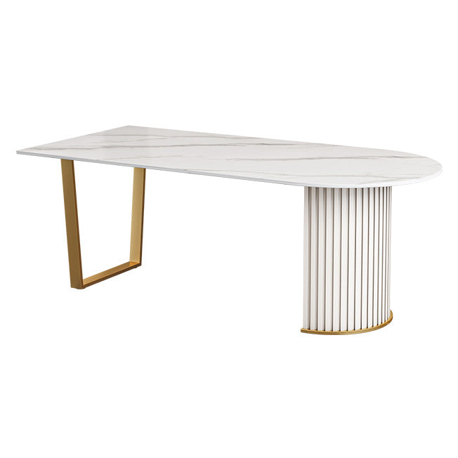 Free Form Sintered Stone White Dining Table Simplicity Double Pedestal Table for Dining Room Clearhalo ' dining_table' 'Dining Tables & Seating' 'Dining Tables' 'furn' 'furn_dining_table' 'Furniture' 'furniture_dining_table' 'Kitchen & Dining Furniture' 'kitchen&dining_furn' 'kitchen' 'kitchen_dining_table' 3577390