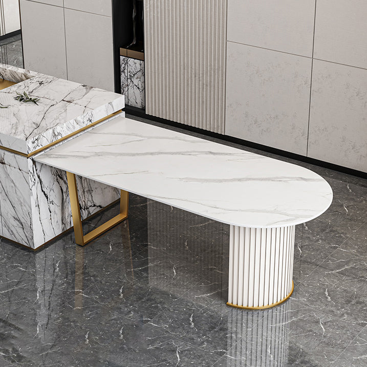 Free Form Sintered Stone White Dining Table Simplicity Double Pedestal Table for Dining Room Clearhalo ' dining_table' 'Dining Tables & Seating' 'Dining Tables' 'furn' 'furn_dining_table' 'Furniture' 'furniture_dining_table' 'Kitchen & Dining Furniture' 'kitchen&dining_furn' 'kitchen' 'kitchen_dining_table' 3577393