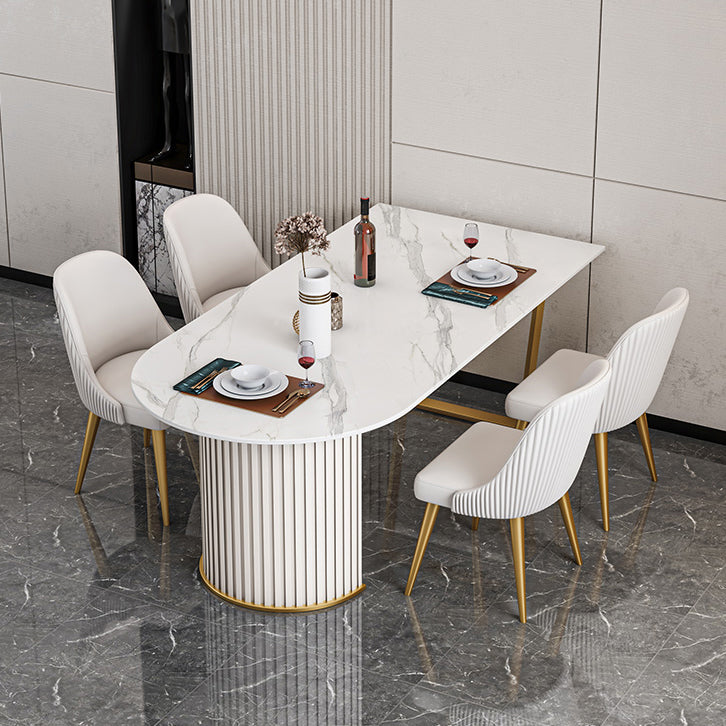Free Form Sintered Stone White Dining Table Simplicity Double Pedestal Table for Dining Room Clearhalo ' dining_table' 'Dining Tables & Seating' 'Dining Tables' 'furn' 'furn_dining_table' 'Furniture' 'furniture_dining_table' 'Kitchen & Dining Furniture' 'kitchen&dining_furn' 'kitchen' 'kitchen_dining_table' 3577395