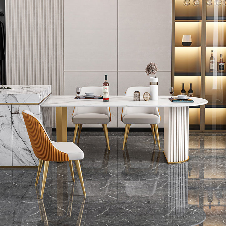 Free Form Sintered Stone White Dining Table Simplicity Double Pedestal Table for Dining Room Clearhalo ' dining_table' 'Dining Tables & Seating' 'Dining Tables' 'furn' 'furn_dining_table' 'Furniture' 'furniture_dining_table' 'Kitchen & Dining Furniture' 'kitchen&dining_furn' 'kitchen' 'kitchen_dining_table' 3577398