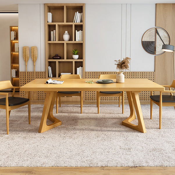 Rectangle Wood Color Dining Table Pine Solid Wood Table Modern with Double Pedestal Clearhalo ' dining_table' 'Dining Tables & Seating' 'Dining Tables' 'Furniture' 'furniture_dining_table' 'Kitchen & Dining Furniture' 'kitchen&dining_furn' 'kitchen' 'kitchen_dining_table' 3577401