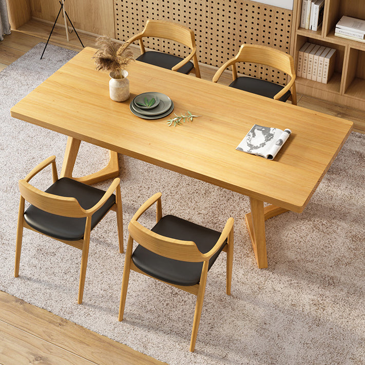 Rectangle Wood Color Dining Table Pine Solid Wood Table Modern with Double Pedestal Clearhalo ' dining_table' 'Dining Tables & Seating' 'Dining Tables' 'Furniture' 'furniture_dining_table' 'Kitchen & Dining Furniture' 'kitchen&dining_furn' 'kitchen' 'kitchen_dining_table' 3577403