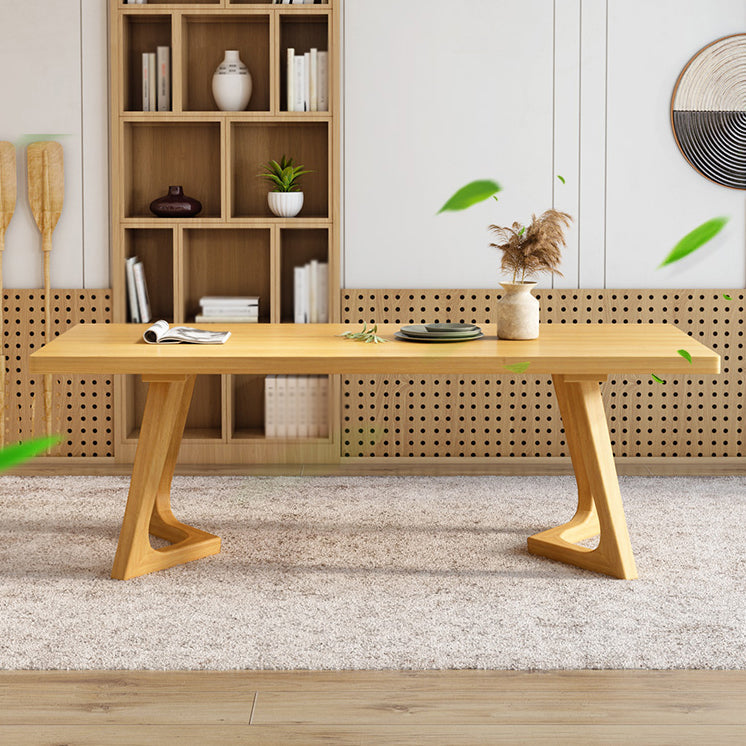 Rectangle Wood Color Dining Table Pine Solid Wood Table Modern with Double Pedestal Clearhalo ' dining_table' 'Dining Tables & Seating' 'Dining Tables' 'Furniture' 'furniture_dining_table' 'Kitchen & Dining Furniture' 'kitchen&dining_furn' 'kitchen' 'kitchen_dining_table' 3577412