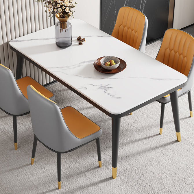 Minimalist Sintered Stone Top Kitchen Dining Table Rectangle Shape Dining Table with 4 Legs Base Clearhalo ' dining_table' 'Dining Tables & Seating' 'Dining Tables' 'Furniture' 'furniture_dining_table' 'Kitchen & Dining Furniture' 'kitchen&dining_furn' 'kitchen' 'kitchen_dining_table' 3577414