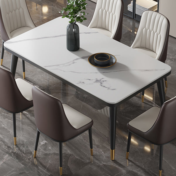 Minimalist Sintered Stone Top Kitchen Dining Table Rectangle Shape Dining Table with 4 Legs Base Clearhalo ' dining_table' 'Dining Tables & Seating' 'Dining Tables' 'Furniture' 'furniture_dining_table' 'Kitchen & Dining Furniture' 'kitchen&dining_furn' 'kitchen' 'kitchen_dining_table' 3577418