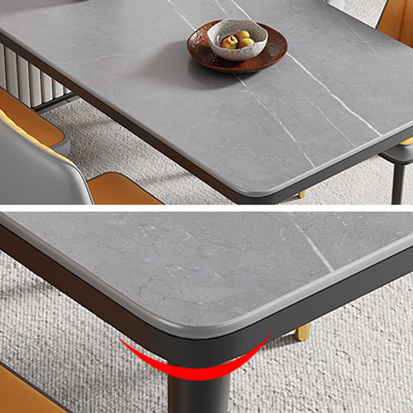 Minimalist Sintered Stone Top Kitchen Dining Table Rectangle Shape Dining Table with 4 Legs Base Clearhalo ' dining_table' 'Dining Tables & Seating' 'Dining Tables' 'Furniture' 'furniture_dining_table' 'Kitchen & Dining Furniture' 'kitchen&dining_furn' 'kitchen' 'kitchen_dining_table' 3577421