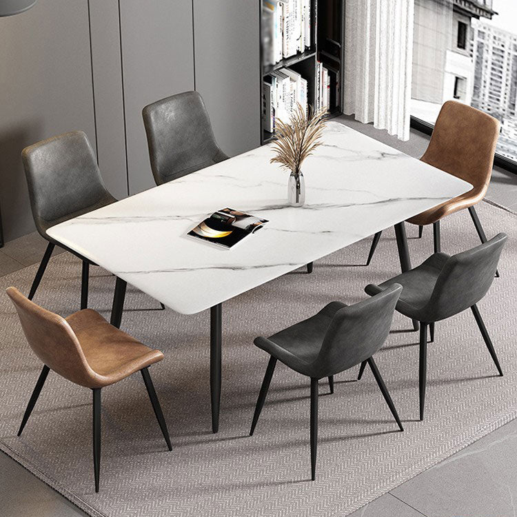 Sintered Stone White Dining Table Simplicity 4 Legs Table for Dining Room 78.7"L x 31.5"W x 29.5"H Clearhalo ' dining_table' 'Dining Tables & Seating' 'Dining Tables' 'Furniture' 'furniture_dining_table' 'Kitchen & Dining Furniture' 'kitchen&dining_furn' 'kitchen' 'kitchen_dining_table' 3577437