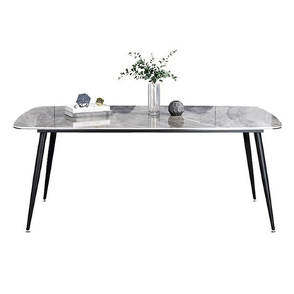 Modern Sintered Stone Table with 4 Legs Rectangle Table Dining Table with Metal Base 63"L x 31.5"W x 29.5"H Clearhalo ' dining_table' 'Dining Tables & Seating' 'Dining Tables' 'Furniture' 'furniture_dining_table' 'Kitchen & Dining Furniture' 'kitchen&dining_furn' 'kitchen' 'kitchen_dining_table' 3577448