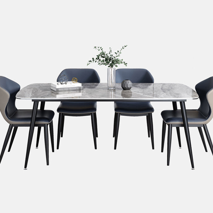 Modern Sintered Stone Table with 4 Legs Rectangle Table Dining Table with Metal Base Clearhalo ' dining_table' 'Dining Tables & Seating' 'Dining Tables' 'Furniture' 'furniture_dining_table' 'Kitchen & Dining Furniture' 'kitchen&dining_furn' 'kitchen' 'kitchen_dining_table' 3577453