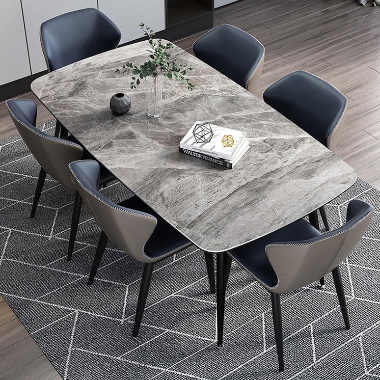 Modern Sintered Stone Table with 4 Legs Rectangle Table Dining Table with Metal Base Clearhalo ' dining_table' 'Dining Tables & Seating' 'Dining Tables' 'Furniture' 'furniture_dining_table' 'Kitchen & Dining Furniture' 'kitchen&dining_furn' 'kitchen' 'kitchen_dining_table' 3577454