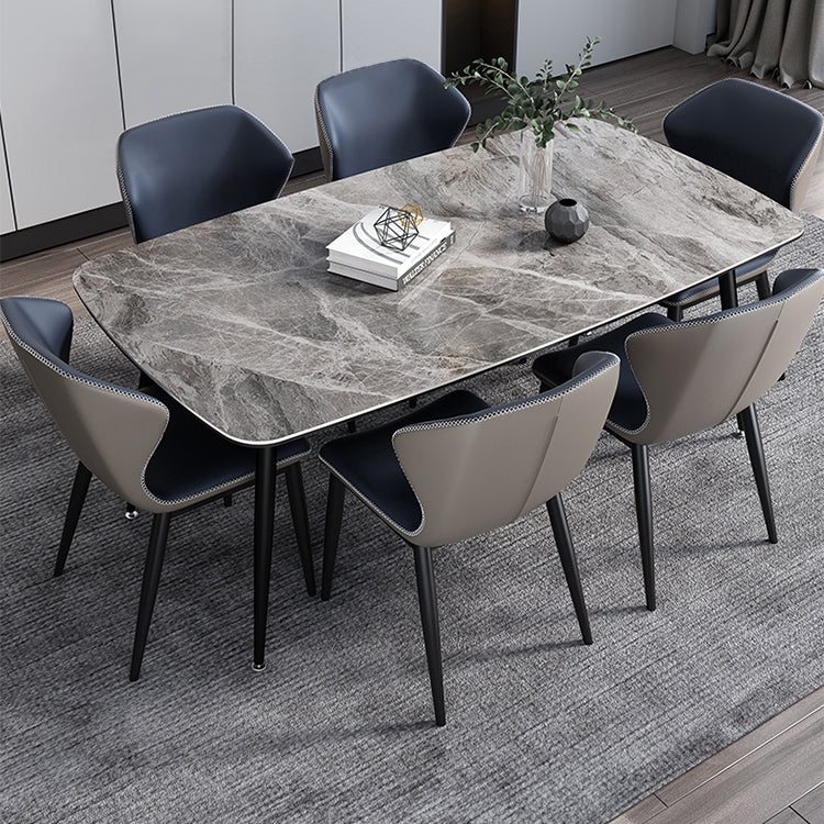 Modern Sintered Stone Table with 4 Legs Rectangle Table Dining Table with Metal Base Clearhalo ' dining_table' 'Dining Tables & Seating' 'Dining Tables' 'Furniture' 'furniture_dining_table' 'Kitchen & Dining Furniture' 'kitchen&dining_furn' 'kitchen' 'kitchen_dining_table' 3577456